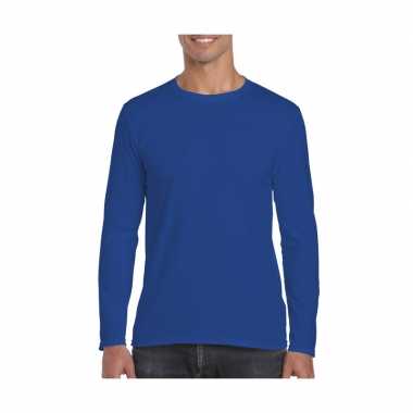 Basic heren t-shirt kobalt blauw met lange mouwen