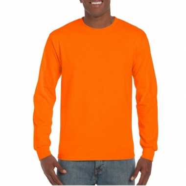 Heren shirt lange mouwen fluor oranje