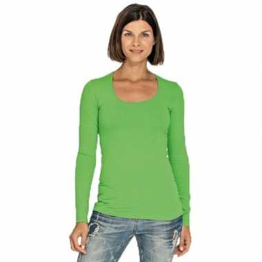 Lime dames shirt met ronde hals en lange mouwen