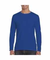 Basic heren t shirt kobalt blauw met lange mouwen