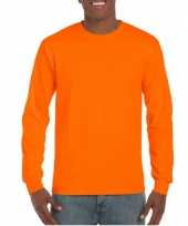 Heren shirt lange mouwen fluor oranje
