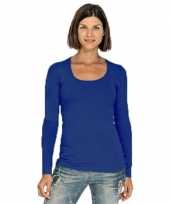 Kobaltblauw dames shirt met ronde hals en lange mouwen