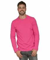 Lange mouwen stretch t shirt fuchsia roze voor heren